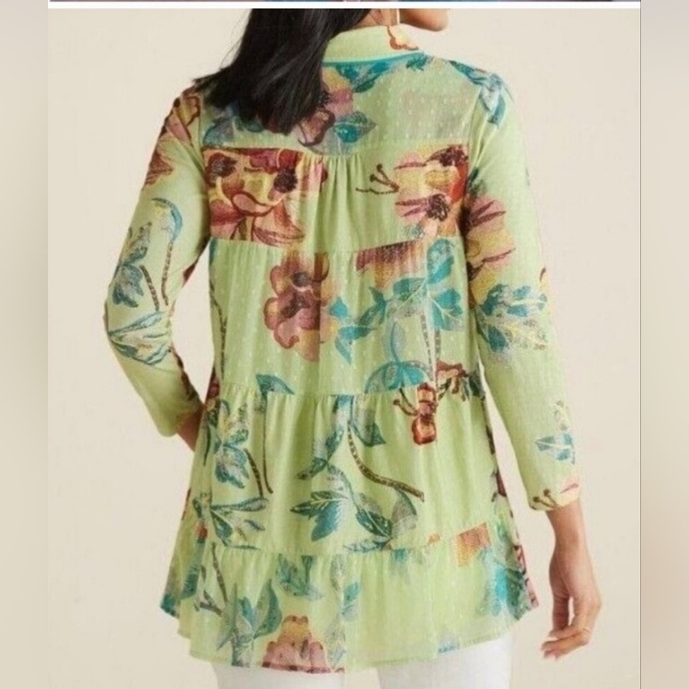Soft Surroundings Elena Floral Cotton Tunic Top Medium Button Front - Picture 4 of 15